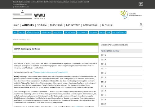 
                            7. SESAM: Bestätigung der Kurse - Universität Münster