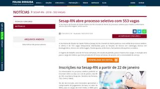 
                            12. Sesap-RN abre processo seletivo com 553 vagas - Folha Dirigida