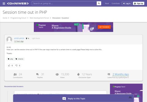 
                            10. Session time out in PHP | DaniWeb