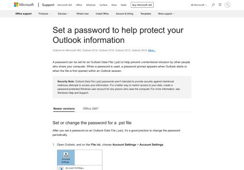 
                            3. Set a password to help protect your Outlook information - ...