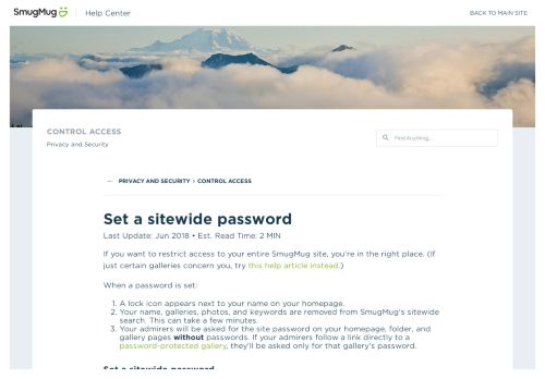 
                            3. Set a sitewide password - SmugMug