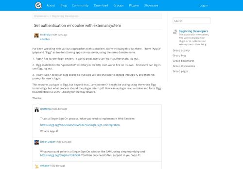 
                            10. Set authentication w/ cookie with external system : Elgg.org