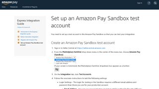 
                            3. Set up an Amazon Pay Sandbox test account - Documentation