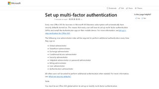 
                            10. Set up multi-factor authentication for Office 365 users | Microsoft Docs