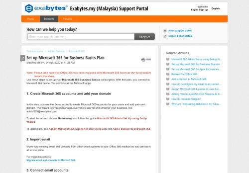 
                            10. Set up Office 365 for Business Essentials Plan - Support : Exabytes.my