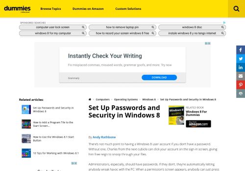 
                            3. Set Up Passwords and Security in Windows 8 - dummies