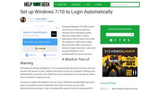 
                            7. Set up Windows 7/10 to Login Automatically - Help Desk Geek