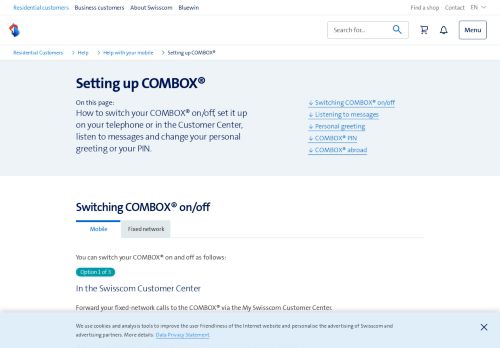 
                            4. Setting up COMBOX® and listening to messages - Help | Swisscom
