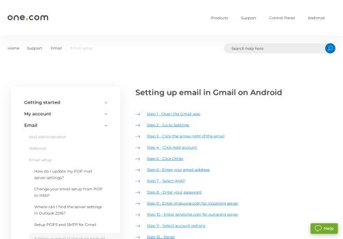 
                            9. Setting up email in Gmail on Android – Support | One.com