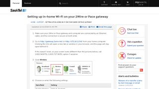 
                            2. Setting up in-home Wi-Fi on your 2Wire or Pace gateway - SaskTel