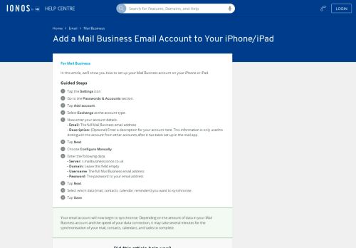 
                            3. Setting Up Mail Business on Your iPhone/iPad - 1&1 IONOS Help