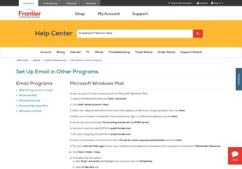 
                            9. Setting Up Microsoft Windows Mail | Frontier.com