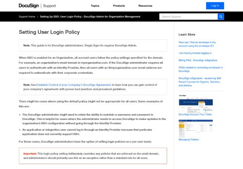 
                            3. Setting Up SSO: User Login Policy - DocuSign Org Admin | ...