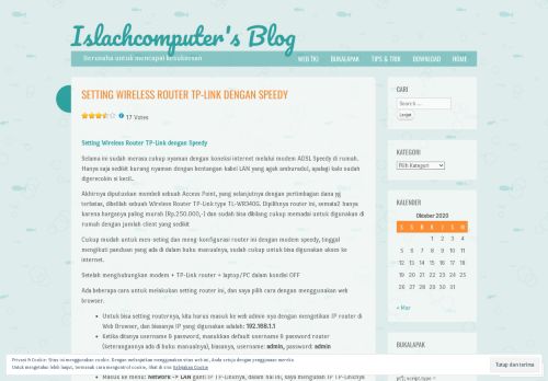 
                            1. Setting Wireless Router TP-Link dengan Speedy | Islachcomputer's Blog