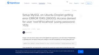
                            10. Setup MySQL on Ubuntu Droplet getting error ERROR 1045 (28000 ...