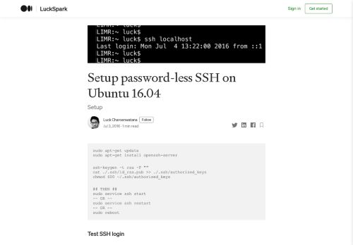 
                            9. Setup password-less SSH on Ubuntu 16.04 – LuckSpark – Medium