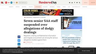
                            11. Seven senior SAA staff suspended over allegations of dodgy dealings