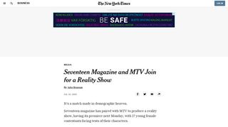 
                            10. Seventeen Magazine and MTV Join for a Reality Show - The New ...