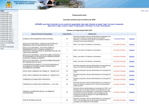 
                            9. SGCA - Sistema Gestor de Capacitação - Versão Web | Login - UFSC