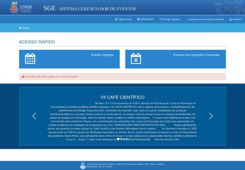 
                            11. SGE - Sistema Gerenciador de Eventos