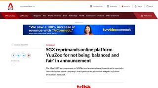 
                            7. SGX reprimands online platform YuuZoo for not being 'balanced and ...