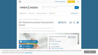 
                            10. SH Telekommunikation Deutschland GmbH, Köln - Firmenauskunft