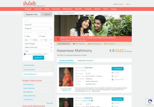 
                            3. Shaadi.com - Assamese Matrimony & Matrimonial Site