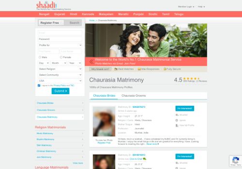 
                            4. Shaadi.com - Chaurasia Matrimony & Matrimonial Site