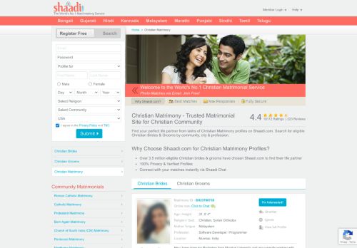 
                            11. Shaadi.com - Christian Matrimony & Matrimonial Site
