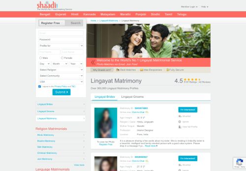 
                            2. Shaadi.com - Lingayat Matrimony & Matrimonial Site