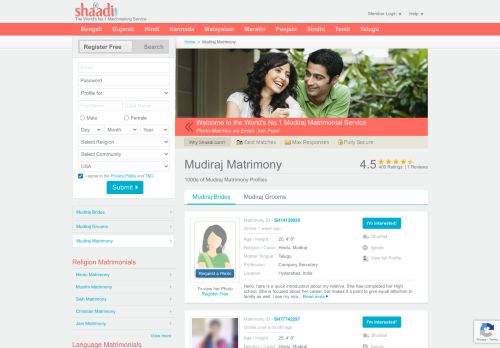 
                            13. Shaadi.com - Mudiraj Matrimony & Matrimonial Site