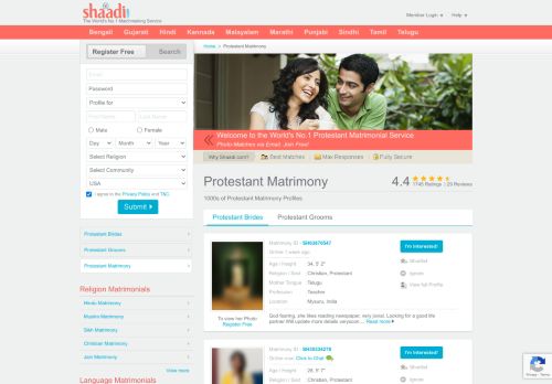 
                            8. Shaadi.com - Protestant Matrimony & Matrimonial Site