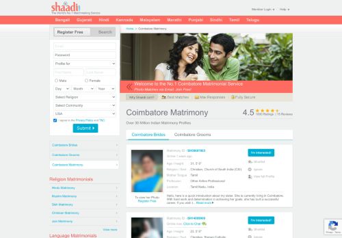 
                            13. Shaadi.com - The No.1 Matrimony & Matrimonial Site in Coimbatore