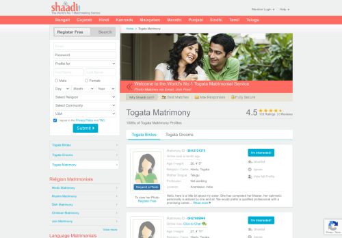 
                            6. Shaadi.com - Togata Matrimony & Matrimonial Site