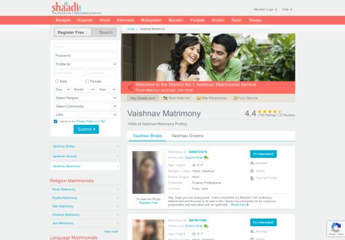 
                            13. Shaadi.com - Vaishnav Matrimony & Matrimonial Site