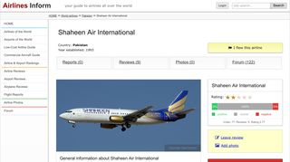 
                            11. Shaheen Air International. Airline code, web site, phone, reviews and ...