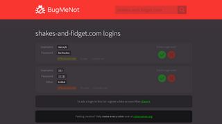 
                            10. shakes-and-fidget.com logins - BugMeNot