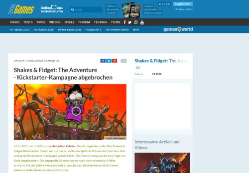 
                            7. Shakes & Fidget: The Adventure - Kickstarter-Kampagne abgebrochen