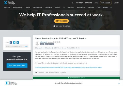 
                            6. Share Session State in ASP.NET and WCF Service - Experts Exchange