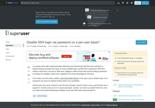
                            2. shared hosting - Disable SSH login via password on a per-user ...
