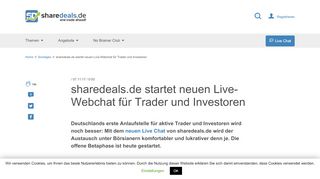 
                            9. sharedeals.de startet neuen Live-Webchat für Trader und Investoren ...