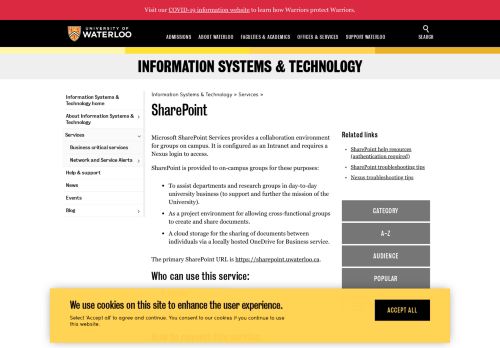 
                            13. SharePoint | Information Systems & Technology | University of Waterloo