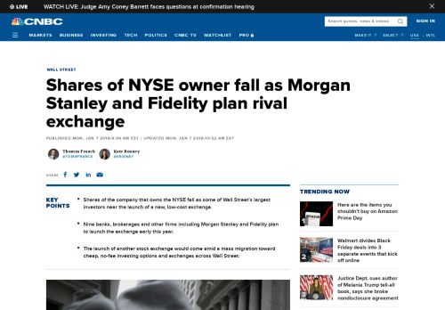 
                            9. Shares of NYSE owner fall as Morgan Stanley and Fidelity plan rival ...