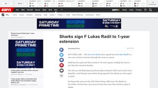 
                            9. Sharks sign F Lukas Radil to 1-year extension - ESPN.com