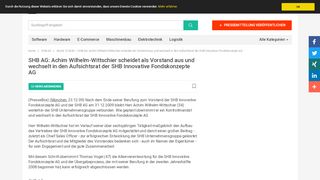
                            12. SHB AG: Achim Wilhelm-Wittschier scheidet als Vorstand aus und ...
