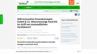 
                            10. SHB Innovative Finanzkonzepte GmbH & Co. Altersvorsorge Fond ...