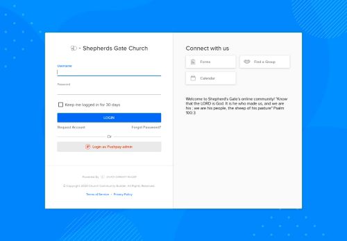 
                            9. Shepherd's Gate Church: Login