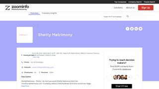 
                            6. Shetty Matrimony | ZoomInfo.com