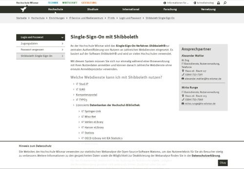 
                            7. Shibboleth Single-Sign-On - Hochschule Wismar