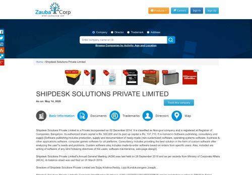 
                            6. SHIPDESK SOLUTIONS PRIVATE LIMITED - Company, directors and ...